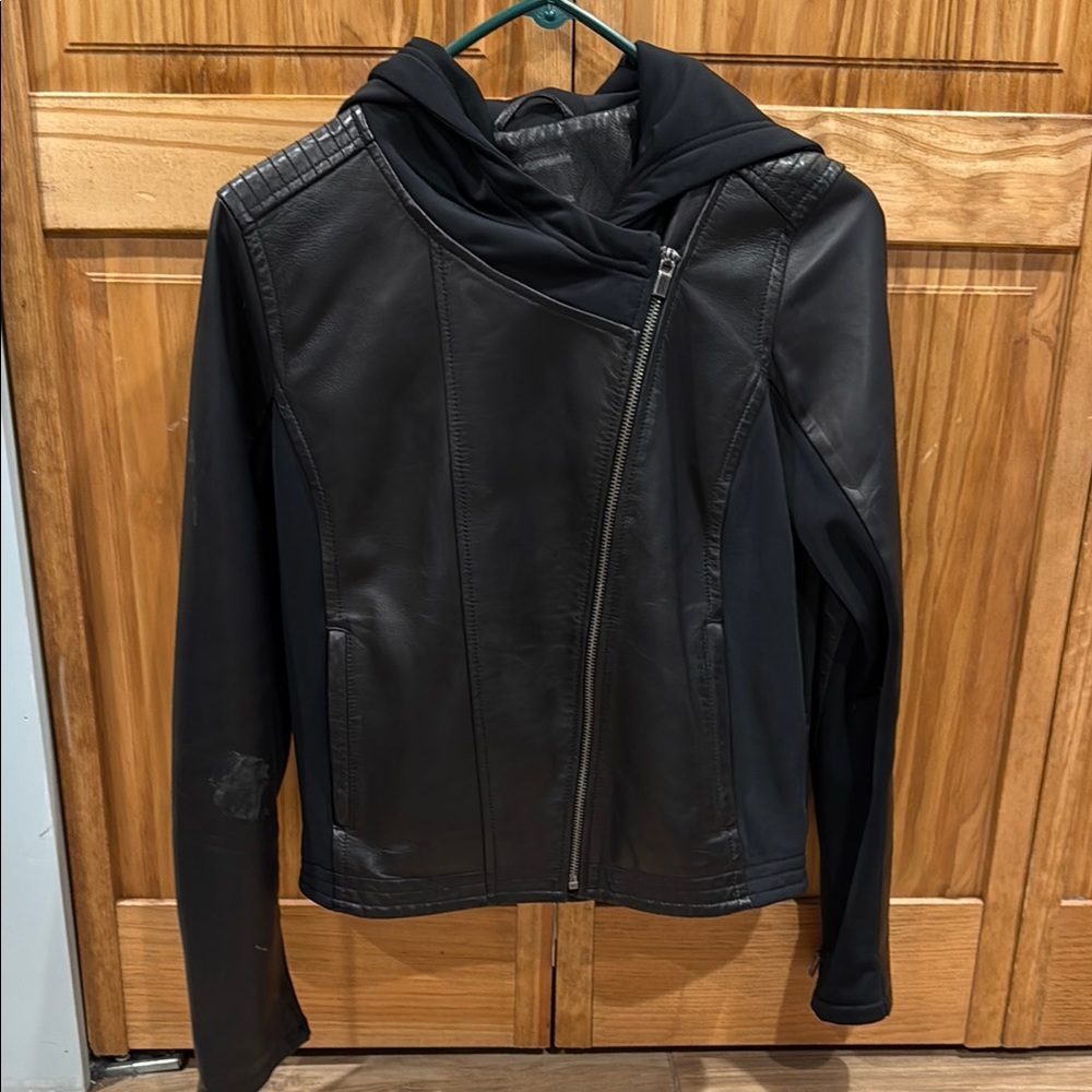 Athleta Black Women's Leather Hybrid Active Jacket